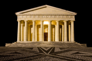 Temple of Canova night view. Roman columns