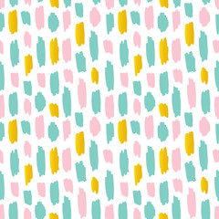 Cute pink, mint green and gold abstract strokes seamless pattern background.