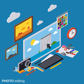 Photo editing, production, montage, retouch vector illustration