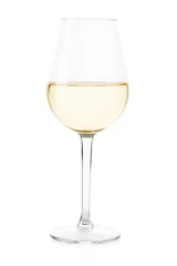 Abwaschbare Fototapete Wein Weißweinglas auf Weiß, Freistellungspfad