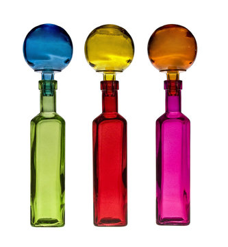 Vintage colorful glass bottles.
