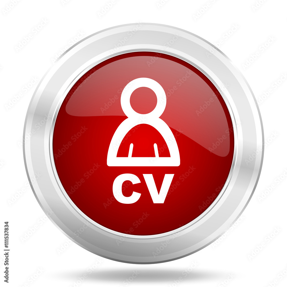 Poster cv icon, red round glossy metallic button, web and mobile app design illustration