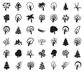 Tree symbol or icon set monochrome on white background