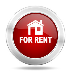 for rent icon, red round glossy metallic button, web and mobile app design illustration