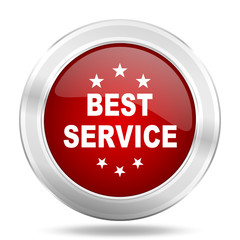 best service icon, red round glossy metallic button, web and mobile app design illustration