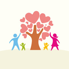 A happy family. Multicolored figures, loving family members. Parents: Mom, Dad, kids. Logo, icon, sign.