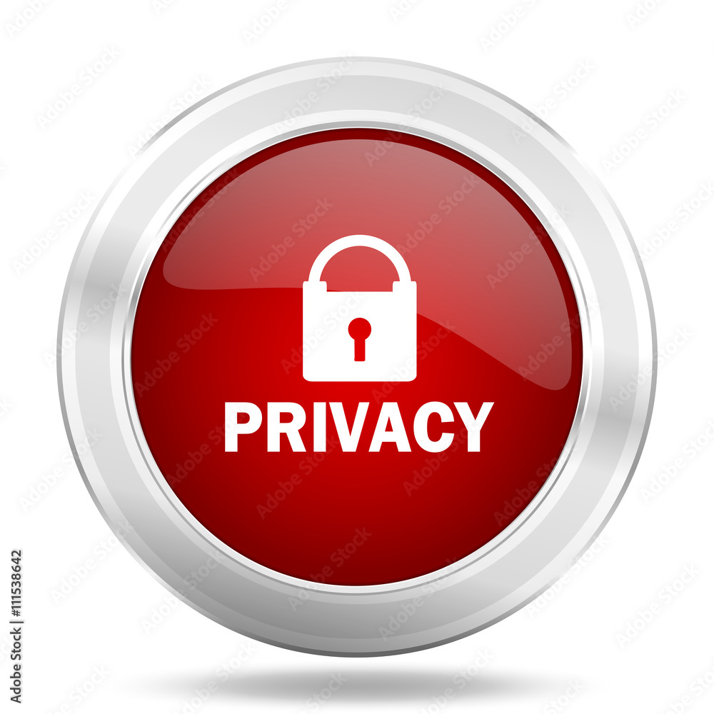 Poster privacy icon, red round glossy metallic button, web and mobile app design illustration