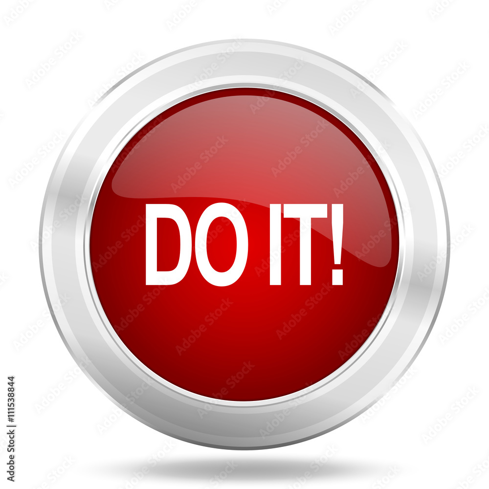 Poster do it icon, red round glossy metallic button, web and mobile app design illustration