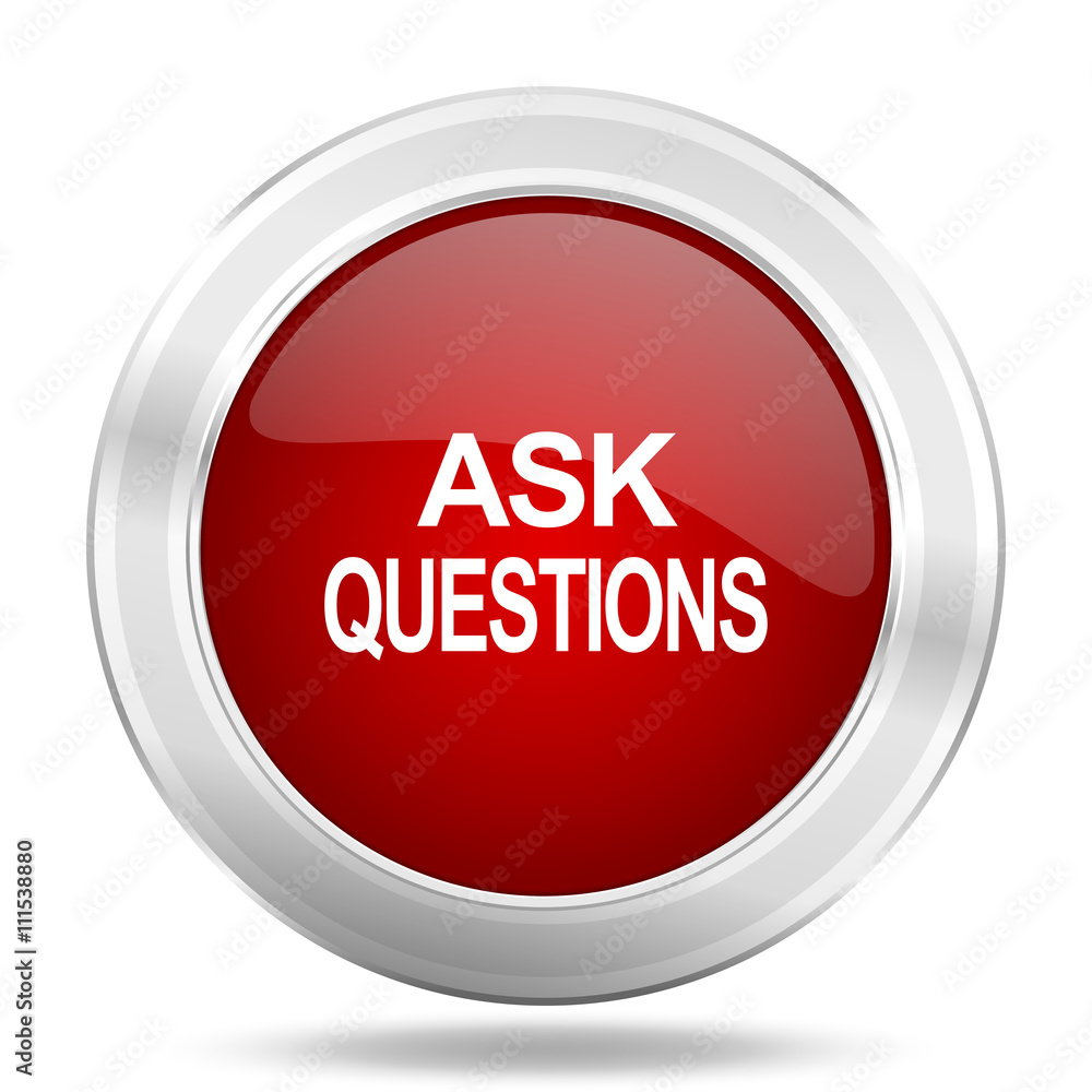 Poster ask questions icon, red round glossy metallic button, web and mobile app design illustration
