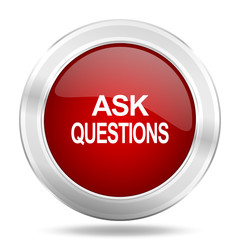 ask questions icon, red round glossy metallic button, web and mobile app design illustration