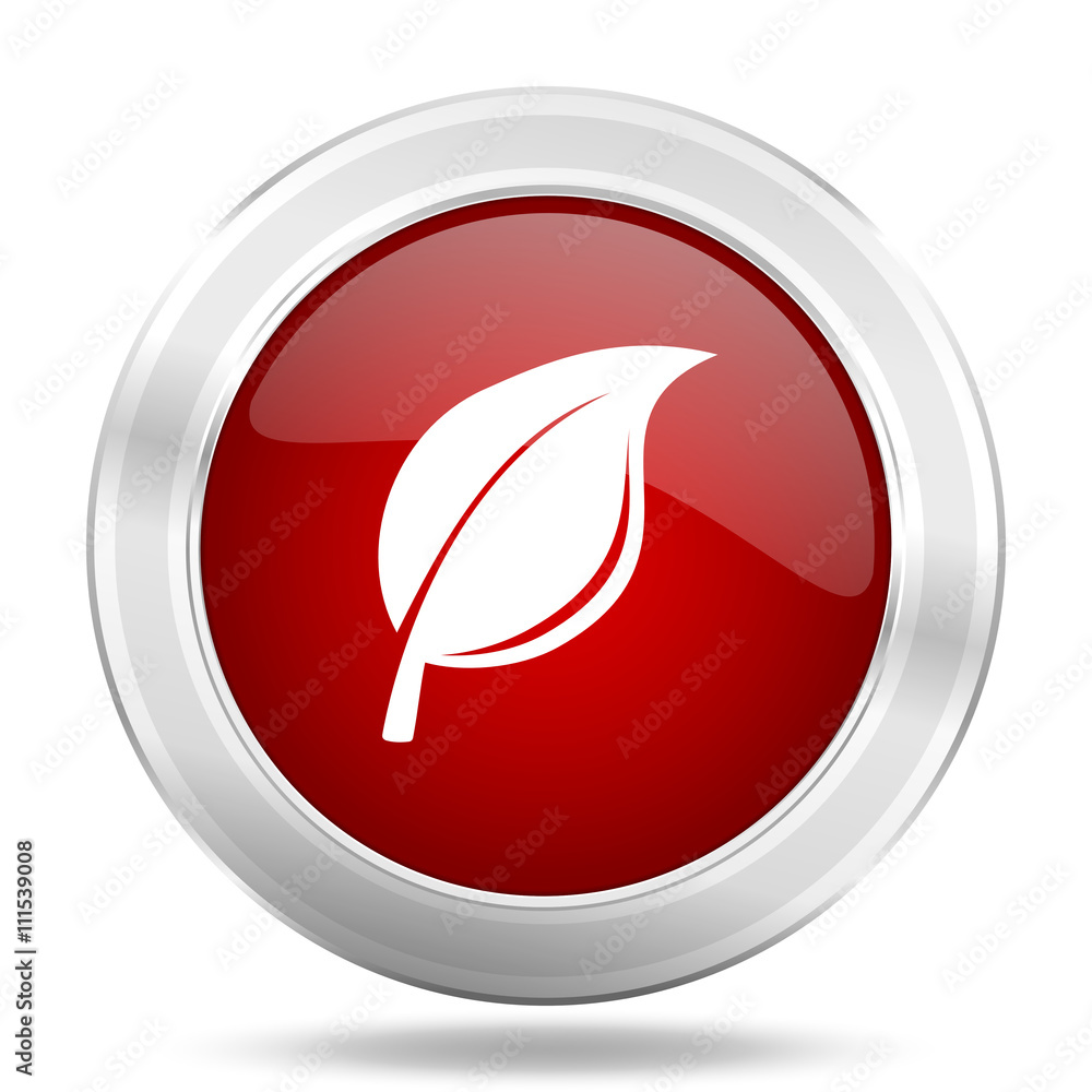 Poster nature icon, red round glossy metallic button, web and mobile app design illustration