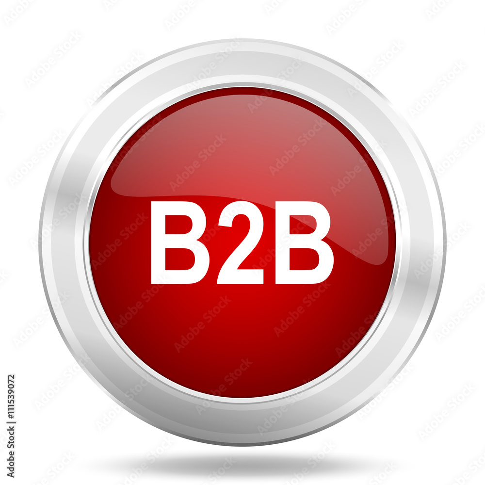 Poster b2b icon, red round glossy metallic button, web and mobile app design illustration