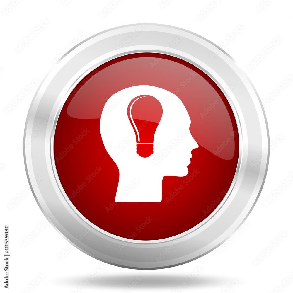 Poster head icon, red round glossy metallic button, web and mobile app design illustration