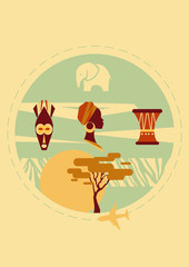 Travel to Africa. Cover for brochure or postcard, poster or sticker. vector illustration