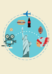 Travel to USA. Cover for brochure or card, poster or sticker. vector illustration