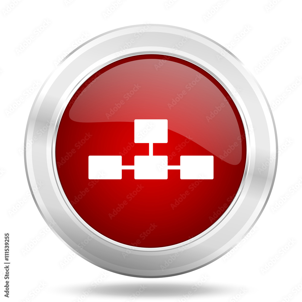 Poster database icon, red round glossy metallic button, web and mobile app design illustration