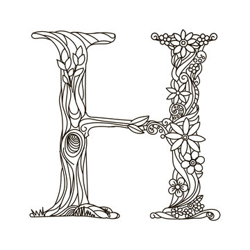 Letter H coloring book for adults vector