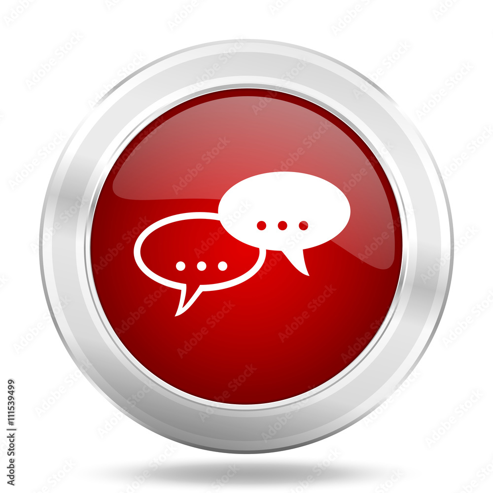 Poster forum icon, red round glossy metallic button, web and mobile app design illustration
