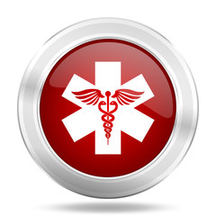 Fototapeta premium emergency icon, red round glossy metallic button, web and mobile app design illustration