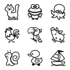 Fotobehang Easy Coloring drawings of animals for little kids. icon set © yummytime