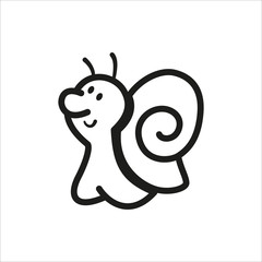 cartoon usnail for kids in simple monochrome style icon on white background