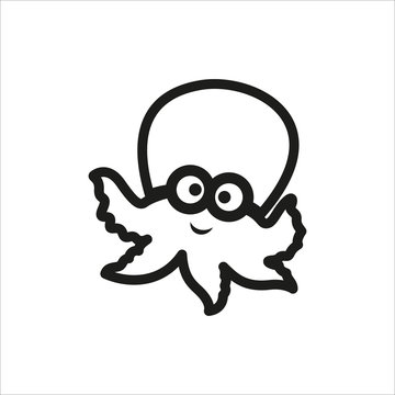 Cartoon illustration of octopus in simple monochrome style icon on white background