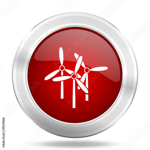 "windmill icon, red round glossy metallic button, web and ...