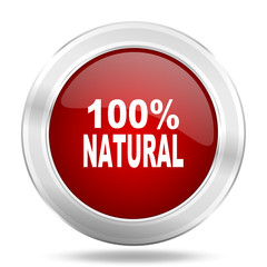 natural icon, red round glossy metallic button, web and mobile app design illustration