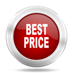 best price icon, red round glossy metallic button, web and mobile app design illustration