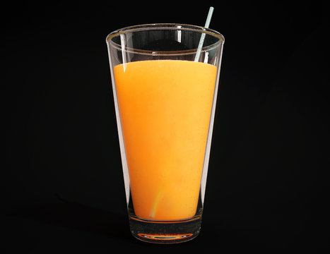 Fresh organic orange juice in a tall glass isolated  on a black background. 3d rendering
