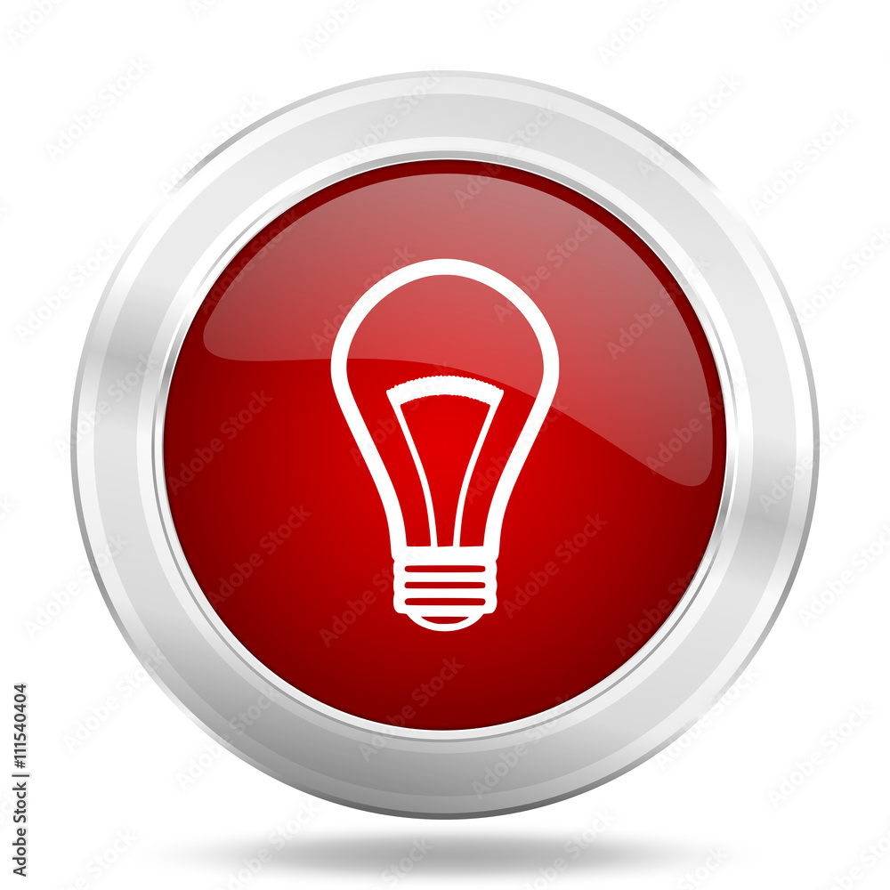 Poster bulb icon, red round glossy metallic button, web and mobile app design illustration
