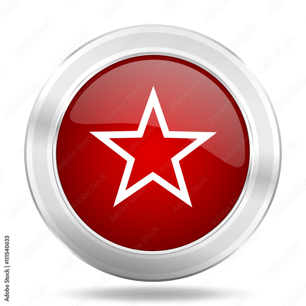 Poster star icon, red round glossy metallic button, web and mobile app design illustration