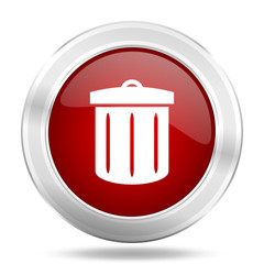 recycle icon, red round glossy metallic button, web and mobile app design illustration
