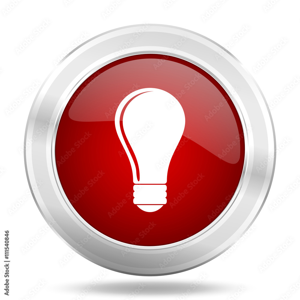 Poster bulb icon, red round glossy metallic button, web and mobile app design illustration