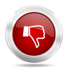 dislike icon, red round glossy metallic button, web and mobile app design illustration