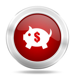 Obraz premium piggy bank icon, red round glossy metallic button, web and mobile app design illustration