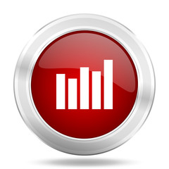 graph icon, red round glossy metallic button, web and mobile app design illustration