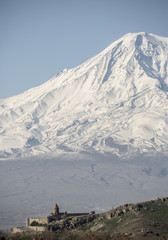 Wonderful view on Hor Virap Monastery with Ararat Mount in background. Armenia.