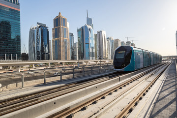 Fototapeta na wymiar New modern tram in Dubai, UAE
