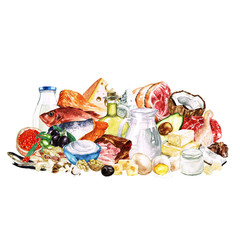 Fototapeta na wymiar Watercolor Food Clipart - Healthy Balanced Nutrition - Fat group