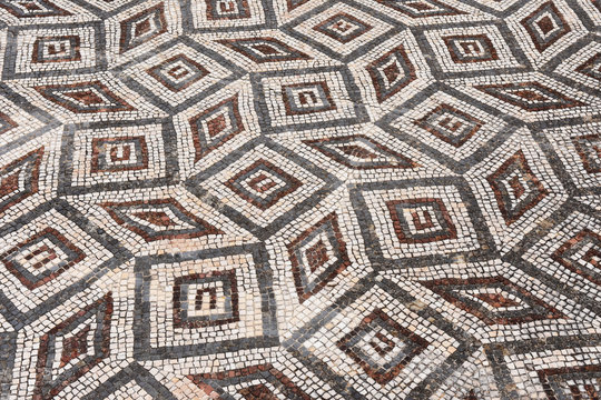 Geometric mosaic, Roman ruins of the ancient city of Conimbriga, Beiras region, Portugal