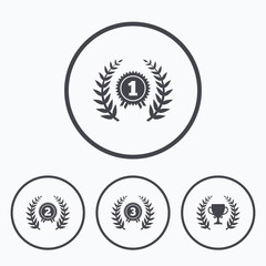 Laurel wreath award icons. Prize cup for winner.