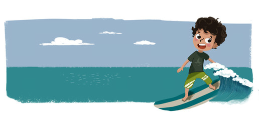 Niño haciendo surf en la playa cogiendo una ola © malosdedos