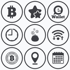 Bitcoin icons. Electronic wallet symbol.