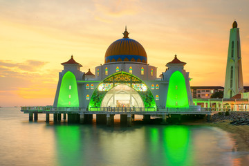 Malacca Straits Mosque, Malaysia at sunset