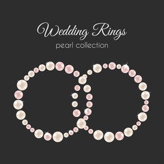 Pearl rings. Vector frame in circle shape. Pink pearls design.