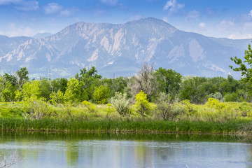 View of Flatirons from Walden Pond in Boulder, Colorado © Nelson Sirlin