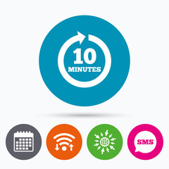 Every 10 minutes sign icon. Full rotation arrow.