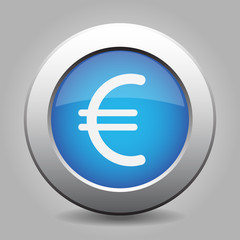 blue metal button with euro currency symbol