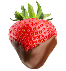 strawberry with chocolate isolated on the white background